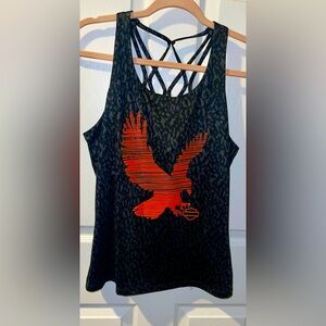 Harley Davidson Women’s  Medium strappy tank top leopard print orange Eagle